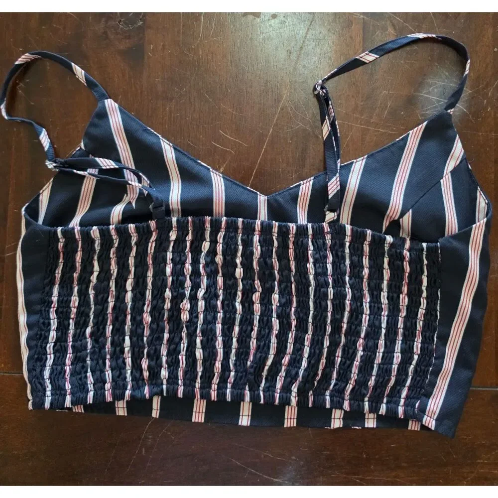 Size S Navy blue and white w/red pinstripe crop top